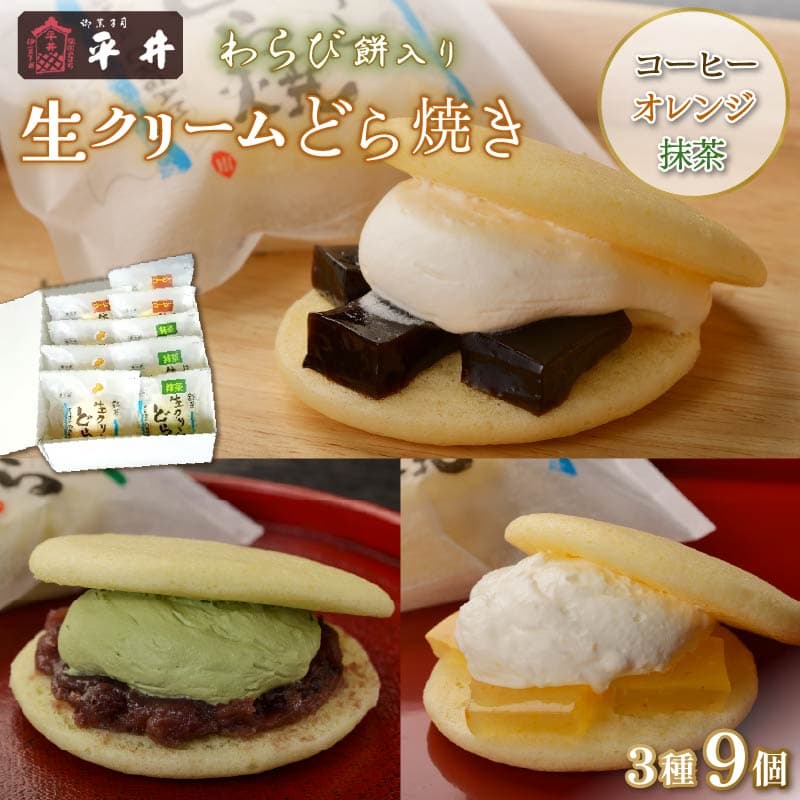 【ロ】 どら焼き 生どら Bセット 期間限定 9月10日まで 和菓子 どら焼き 生どら おやつ スイーツ ギフト 生クリーム わらび餅 オレンジ ソース 抹茶 あずき 珈琲 Bセット 3種 3個 冷凍 プレゼント 贈答 静岡 伊豆 下田 平井製菓 PTS002-00012