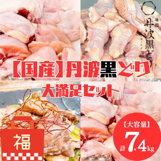 地鶏 丹波 黒どり 大満足セット 計7.4kg 福袋 モモ肉 炭火焼 手羽元 高タンパク低カロリー ダイエット 冷凍 鶏肉 国産 お肉 手羽