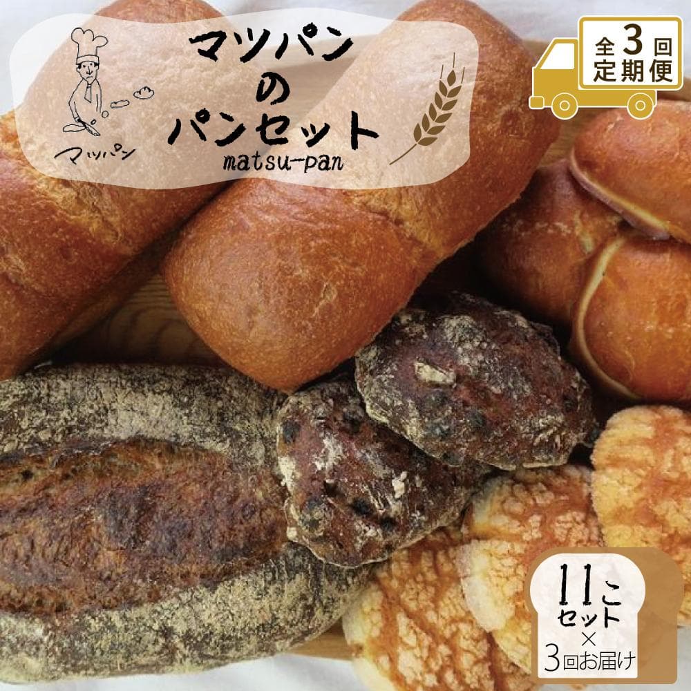 【定期便全3回】【福岡市】マツパンのパンセット11個(リッチ食パン2本、ライ麦パン1個、メロンパン3個、塩パン3個、くるみとレーズン2個) | 食品 加工食品 人気 おすすめ 送料無料 ベーカリー