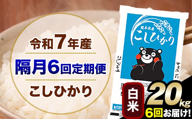 令和7年産 【隔月6回定期便】 こしひかり 20kg 白米 精米 熊本県産(南阿蘇村産含む) 単一原料米 南阿蘇村 産 米 定期便《お申込み翌月から出荷》---kh7tei_232400_20kg_ev2mo6_mna_h---
