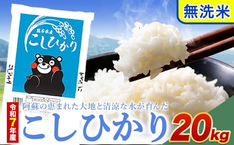 令和7年産 こしひかり 無洗米 20kg 精米 熊本県産(南阿蘇村産含む) 単一原料米 南阿蘇村《1-5日以内に出荷予定(土日祝除く)》---mna_kh7_s_36500_20kg_m---