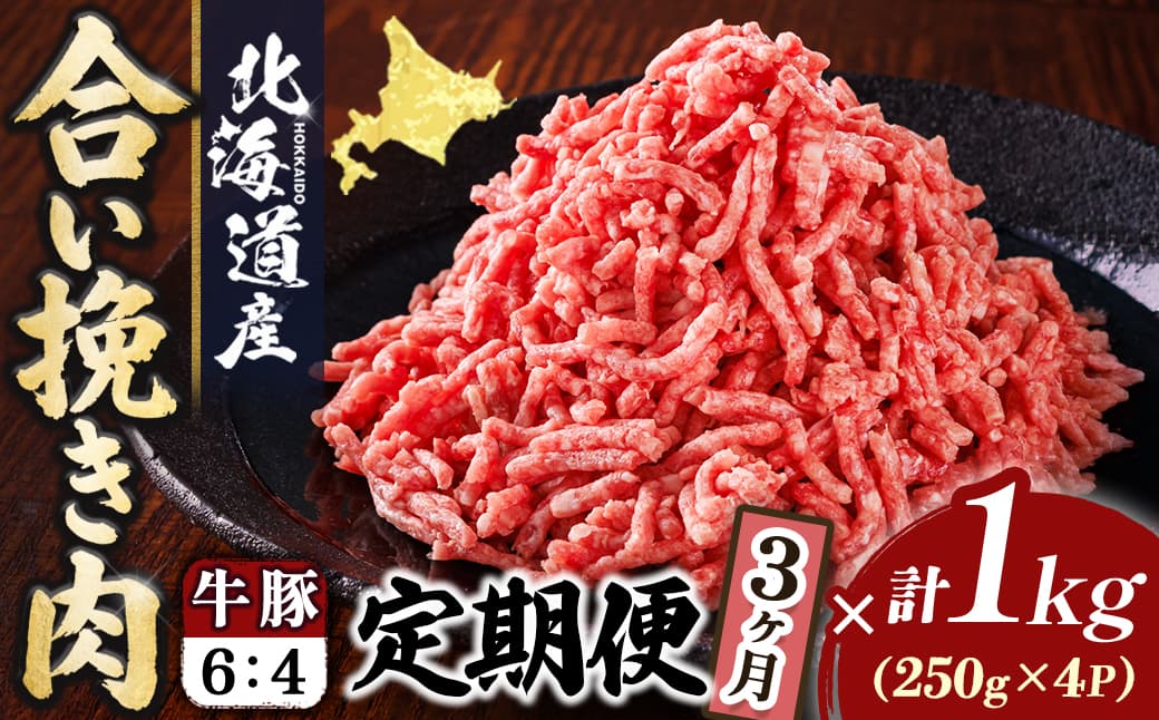 【定期便 3ヶ月連続】北海道産 合い挽き肉 合計1kg(牛6:豚4) 黄金比ひき肉|挽肉 挽き肉 ひき肉です 合挽肉 合挽き肉 豚 肉 豚肉 豚肉ミンチ 合挽豚肉 牛 肉 牛肉 牛肉ミンチ 合挽牛肉 合い挽き 小分け 一人暮らし セット おかず ハンバーグ 冷凍 定期便 肉 絶品 人気 ヒロセ 北海道 釧路町 釧路超 特産品