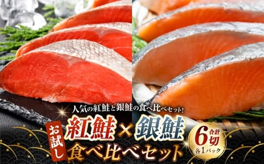 【 14営業日以内に発送 】 紅鮭 × 銀鮭 お試し食べ比べセット 3切 各1パック 計6切 鮭 さけ サケ シャケ 魚介 魚介類 魚 魚類 海鮮 切身 厚切り 天然 甘塩仕立て 甘塩 BIGサイズ 真空パック おかず 晩酌 冷凍 詰め合わせ