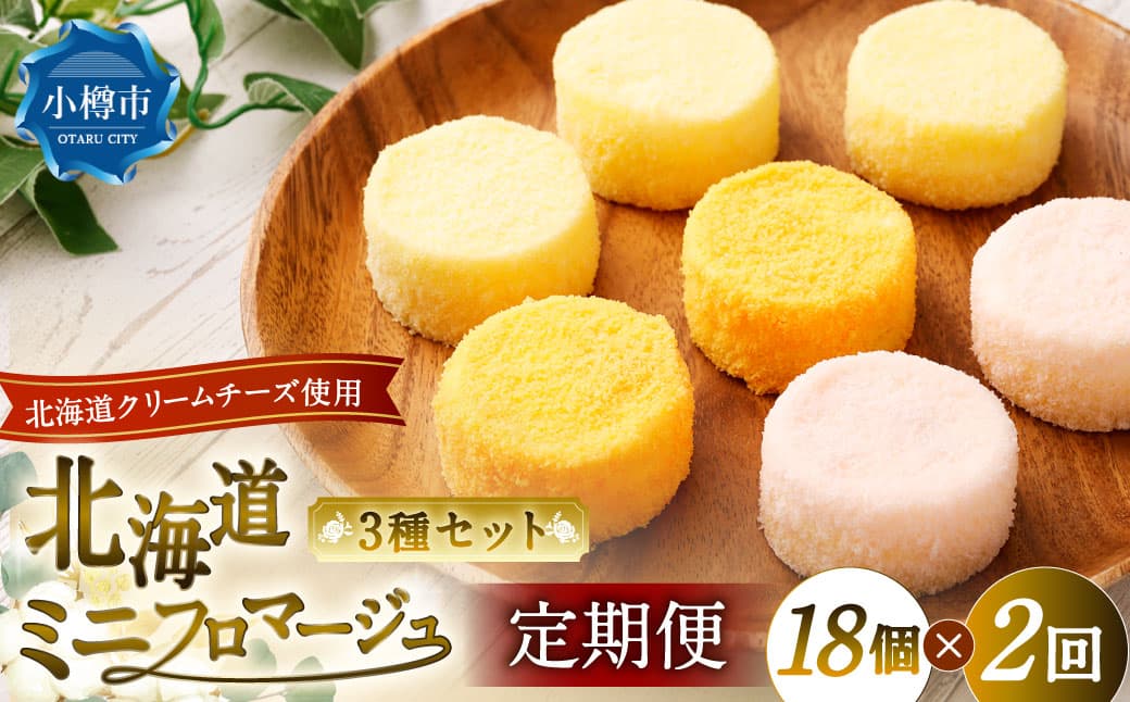 【2回定期便】 北海道ミニフロマージュ 3種 セット (プレーン ・ アップル ・ メロン) 約900g×2回 合計約1.8kg ミニフロマージュ フロマージュ チーズケーキ ケーキ スイーツ 洋菓子 冷凍 北海道 小樽市
