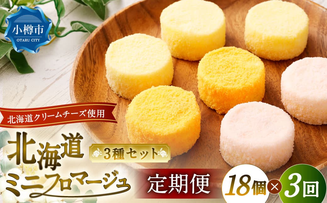 【3回定期便】 北海道ミニフロマージュ 3種 セット (プレーン ・ アップル ・ メロン) 約900g×3回 合計約2.7kg ミニフロマージュ フロマージュ チーズケーキ ケーキ スイーツ 洋菓子 冷凍 北海道 小樽市