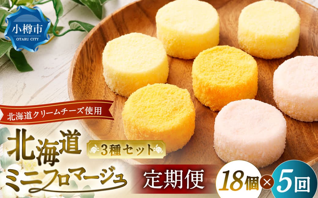 【5回定期便】 北海道ミニフロマージュ 3種 セット (プレーン ・ アップル ・ メロン) 約900g×5回 合計約4.5kg ミニフロマージュ フロマージュ チーズケーキ ケーキ スイーツ 洋菓子 冷凍 北海道 小樽市