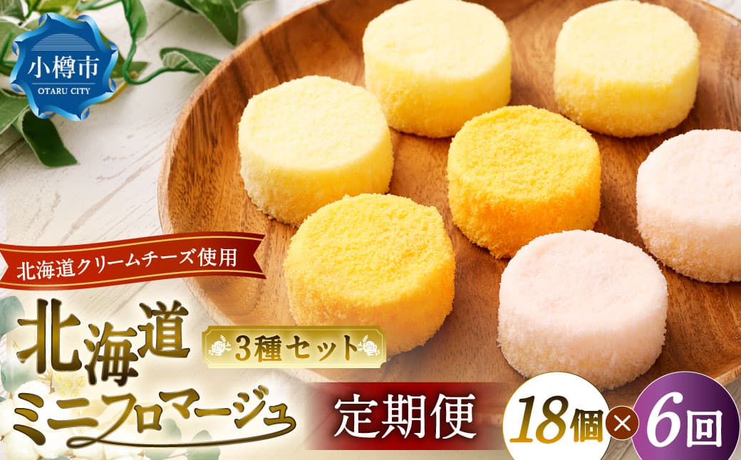 【6回定期便】 北海道ミニフロマージュ 3種 セット (プレーン ・ アップル ・ メロン) 約900g×6回 合計約5.4kg ミニフロマージュ フロマージュ チーズケーキ ケーキ スイーツ 洋菓子 冷凍 北海道 小樽市