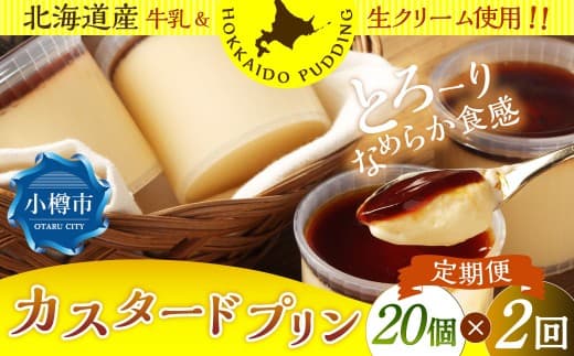 【2回定期便】 カスタードプリン 約1.8kg (約90g×20個) (合計約3.6kg) プリン ぷりん カスタード 洋菓子 菓子 お菓子 定期便 北海道 小樽市 冷凍