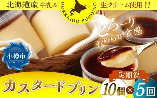 【5回定期便】 カスタードプリン 約900g (約90g×10個) (合計4.5kg) プリン ぷりん カスタード 洋菓子 菓子 お菓子 定期便 北海道 小樽市 冷凍