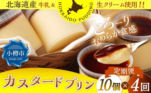 【4回定期便】 カスタードプリン 約900g (約90g×10個) (合計3.6kg) プリン ぷりん カスタード 洋菓子 菓子 お菓子 定期便 北海道 小樽市 冷凍