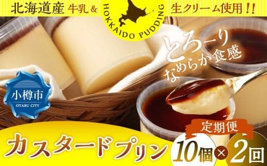 【2回定期便】 カスタードプリン 約900g (約90g×10個) (合計1.8kg) プリン ぷりん カスタード 洋菓子 菓子 お菓子 定期便 北海道 小樽市 冷凍