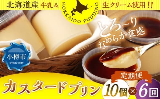 【6回定期便】 カスタードプリン 約900g (約90g×10個) (合計5.4kg) プリン ぷりん カスタード 洋菓子 菓子 お菓子 定期便 北海道 小樽市 冷凍
