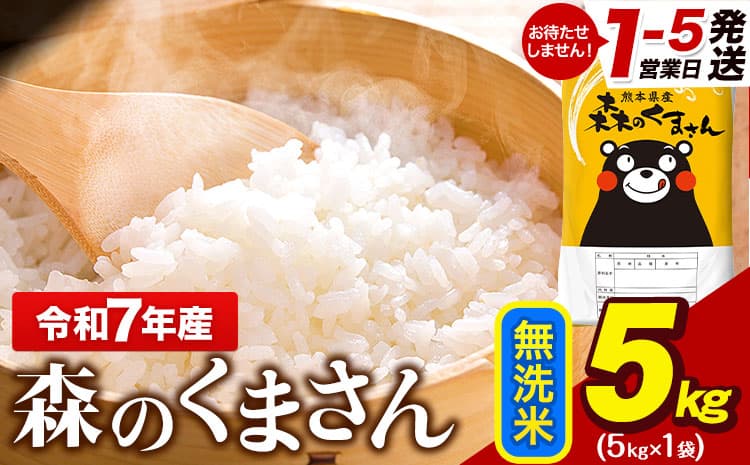 令和7年産 無洗米 森のくまさん 5kg × 1袋 熊本県産 単一原料米 森くま《1-5日以内に出荷予定(土日祝除く)》 送料無料---gkt_lcl_596_5kg---