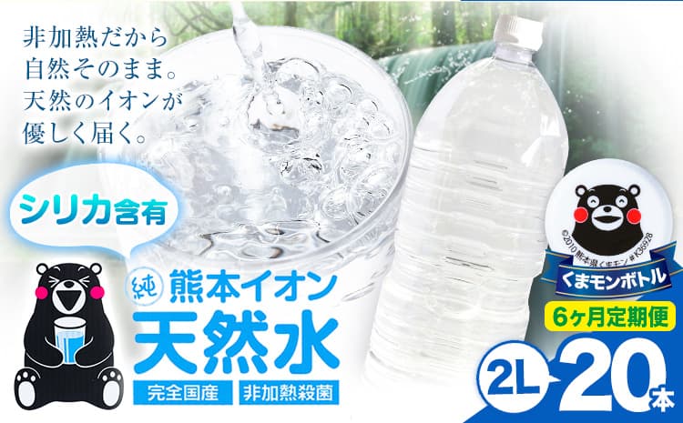 【6ヶ月定期便】熊本イオン純天然水 ラベルレス 2L×20本 《お申込み翌月から出荷》2l 水 飲料水 ナチュラルミネラルウォーター 熊本県 玉名郡 玉東町 完全国産 天然水 くまモン パッケージ---gkt_lcl_484_20h6tei--- (管理コード:gkt_lcl_484_20h6tei)