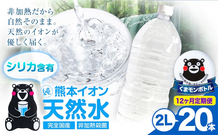 【12ヶ月定期便】熊本イオン純天然水 ラベルレス 2L×20本 《お申込み翌月から出荷》2l 水 飲料水 ナチュラルミネラルウォーター 熊本県 玉名郡 玉東町 完全国産 天然水 くまモン パッケージ---gkt_lcl_485_20h12tei--- (管理コード:gkt_lcl_485_20h12tei)