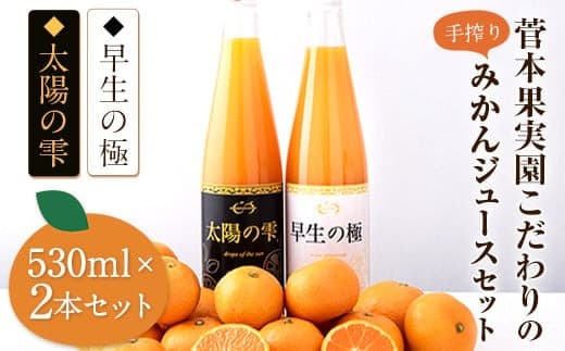 『菅本果実園』こだわりの手搾りみかんジュースセット 太陽の雫530ml×1本 早生の極み530ml×1本 《11月下旬-3月末頃出荷》熊本県玉名郡玉東町---gkt_sgm_10_2h--- (管理コード:gkt_sgm_10_2h)