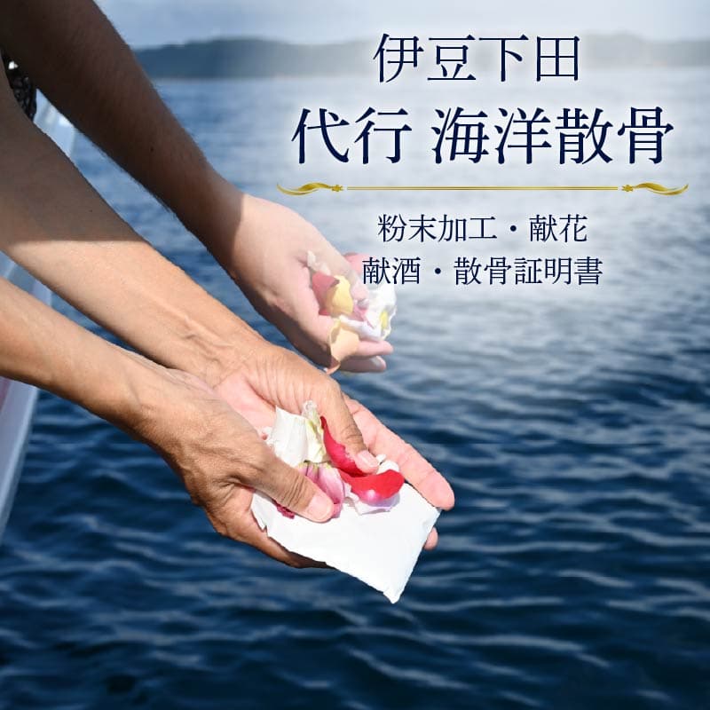 【ロ】 海洋散骨 伊豆下田 代行 海洋 散骨 法事 参拝 墓じまい サービス チケット 船 供養 メモリアル クルーズ 自然葬 シーセレモニー 献花 献酒 散骨証明書 骨壺処分 海 下田 静岡県 下田市 伊豆 伊豆凪海洋散骨