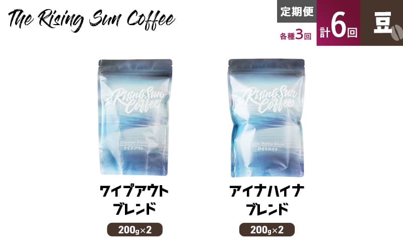 豆ワイプアウトブレンド 200g×2 or アイナハイナブレンド 200g×2交互 定期便各3回 合計6回 コーヒー 珈琲 オリジナル 飲み比べ SUNNY 坂口憲二 九十九里町 千葉県