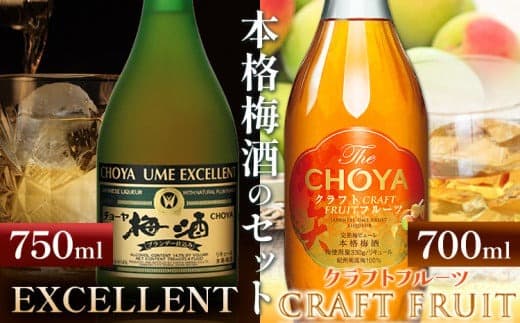 The CHOYA CRAFT FRUIT 700ml EXCELLENT エクセレント 750ml 計2本 セット 飲み比べ 羽曳野商工振興株式会社《30日以内に出荷予定(土日祝除く)》大阪府 羽曳野市 送料無料 梅酒 梅 酒 CHOYA チョーヤ チョーヤ梅酒 お酒 紀州 南高梅---habikino_hss_26_1--- (管理コード:habikino_hss_26_1)