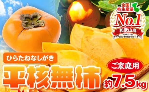 ご家庭用 和歌山秋の味覚 平核無柿 ( ひらたねなしがき ) 約 7.5kg 株式会社魚鶴商店《2026年10月上旬-11月上旬頃出荷》 和歌山県 日高町 柿 カキ かき たねなし ジューシー フルーツ---wsh_uot195_10j11j_25_19000_7500g--- (管理コード:wsh_uot195_10j11j_25_19000_7500g)