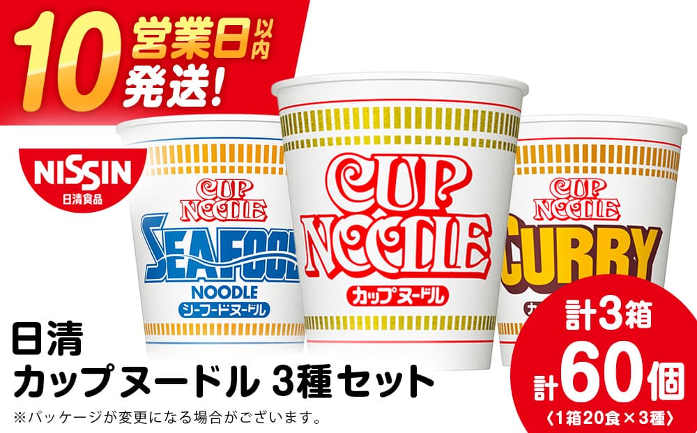 10営業日以内発送 日清ヌードル3種セット 各1箱(20食)合計3箱 (管理コード:CQ063)