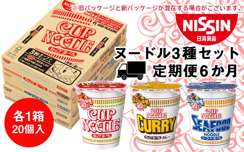 【定期便6か月】日清ヌードル3種セット 各1箱(20食)合計3箱(管理コード:CQ067)