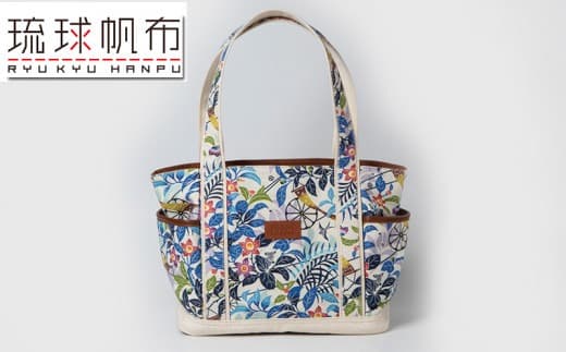 「琉球帆布」ショッピングトート きらきらシークヮーサー - 帆布 布 丈夫 トートバッグ 琉球紅型 人気 紅型作家 宮城守男 おしゃれ レディース ファッション お出かけ かばん 鞄 手仕事 手づくり ハンドメイド 琉球帆布 伝統技術 沖縄県 八重瀬町【価格改定】 (管理コード:XX039)