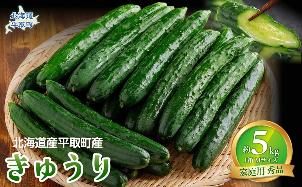 【先行予約/8月以降発送】【家庭用】【北海道平取町産】秀品 キュウリ1箱Мサイズ5kg BRTO004