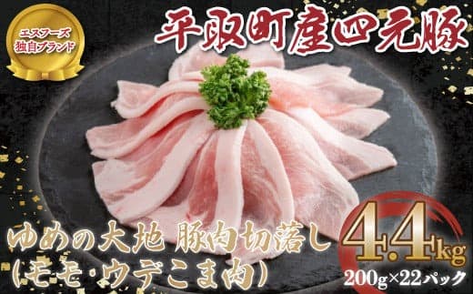 【平取町産四元豚】ゆめの大地豚肉切落し(モモ・ウデこま肉)200g×22パック計4.4kg ふるさと納税 人気 おすすめ ランキング 豚肉 肉 豚肉切り落とし 北海道 平取町 送料無料 BRTD003