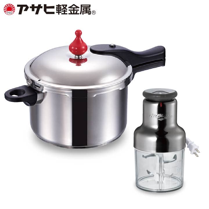 圧力鍋 ゼロ活力なべ Lスリム 4.0L オールチョッパー セット フードプロセッサー IH対応 ガス対応 ステンレス ゼロ活力鍋 掃除ブラシ レシピ付き みじん切り チョッパー コンパクト 調理器具 キッチン 家電 アサヒ軽金属 日本製 日用品