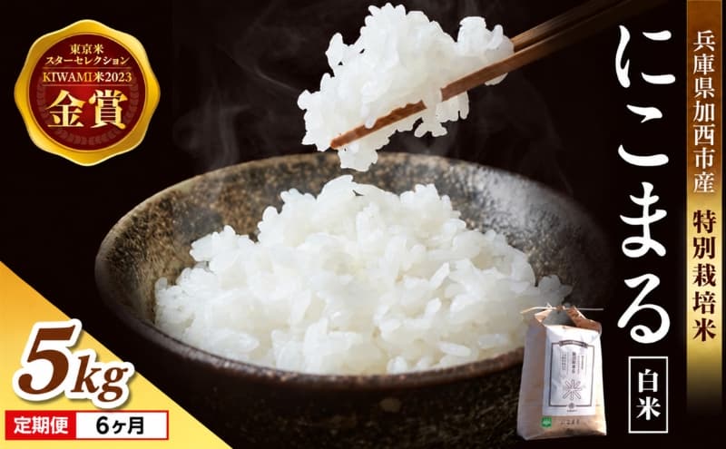 定期便 令和8年産 新米 白米 5kg×6回 特別栽培米 にこまる ( 山田錦 ) 米 お米 こめ コメ 特栽米 5kg 6回 30kg ひょうご安心ブランド ご飯 ごはん ゴハン 精米 兵庫県 加西市