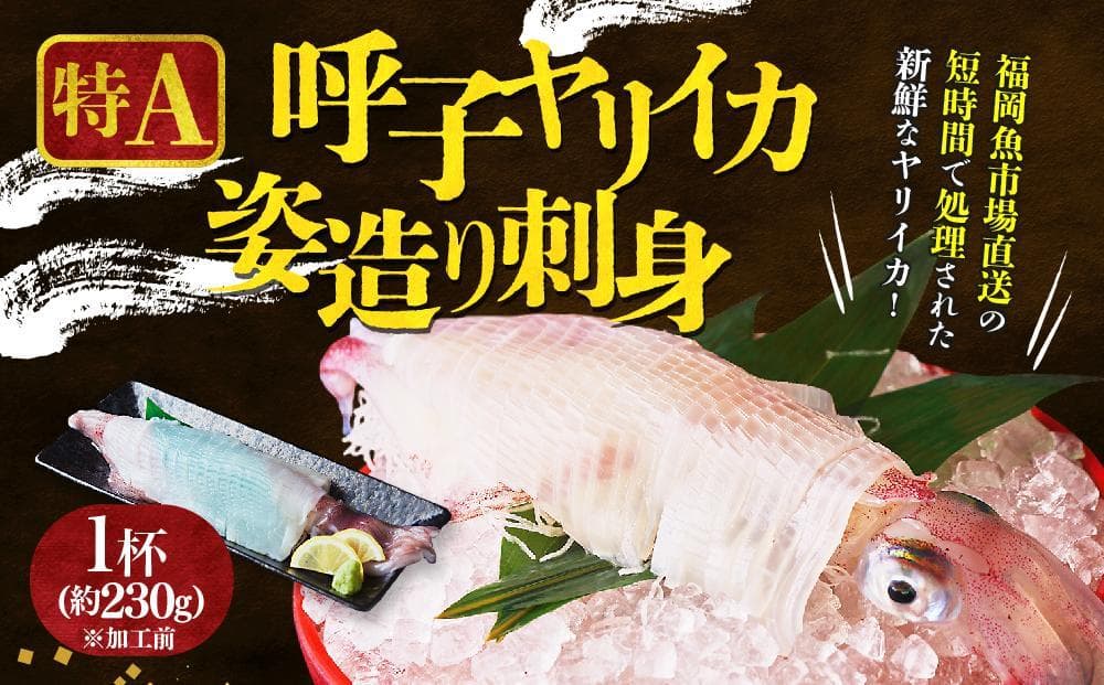 【福岡市】特A 呼子ヤリイカ姿造り刺身 1杯(約230g加工前)