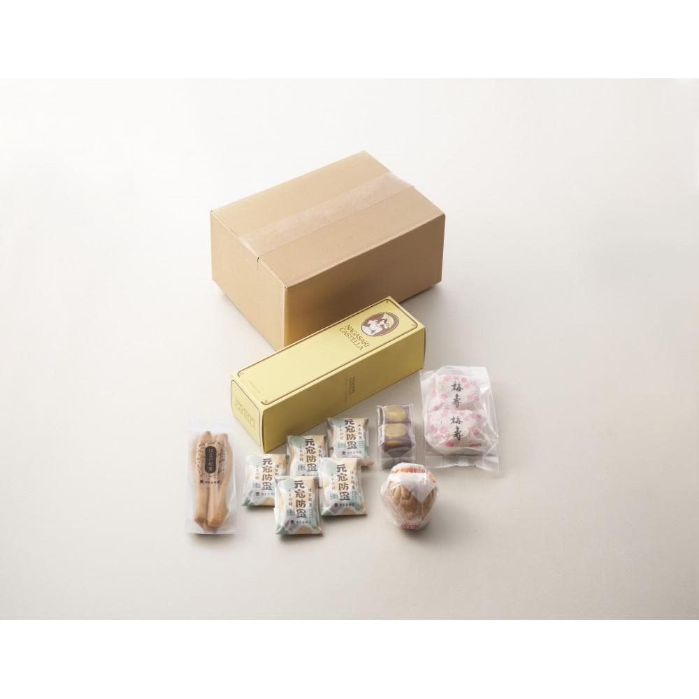 【セット】博多長崎屋 和菓子お楽しみセット(元寇防塁、カステラ、梅寿最中、栗羊羹、はまの松葉、おしるこ)