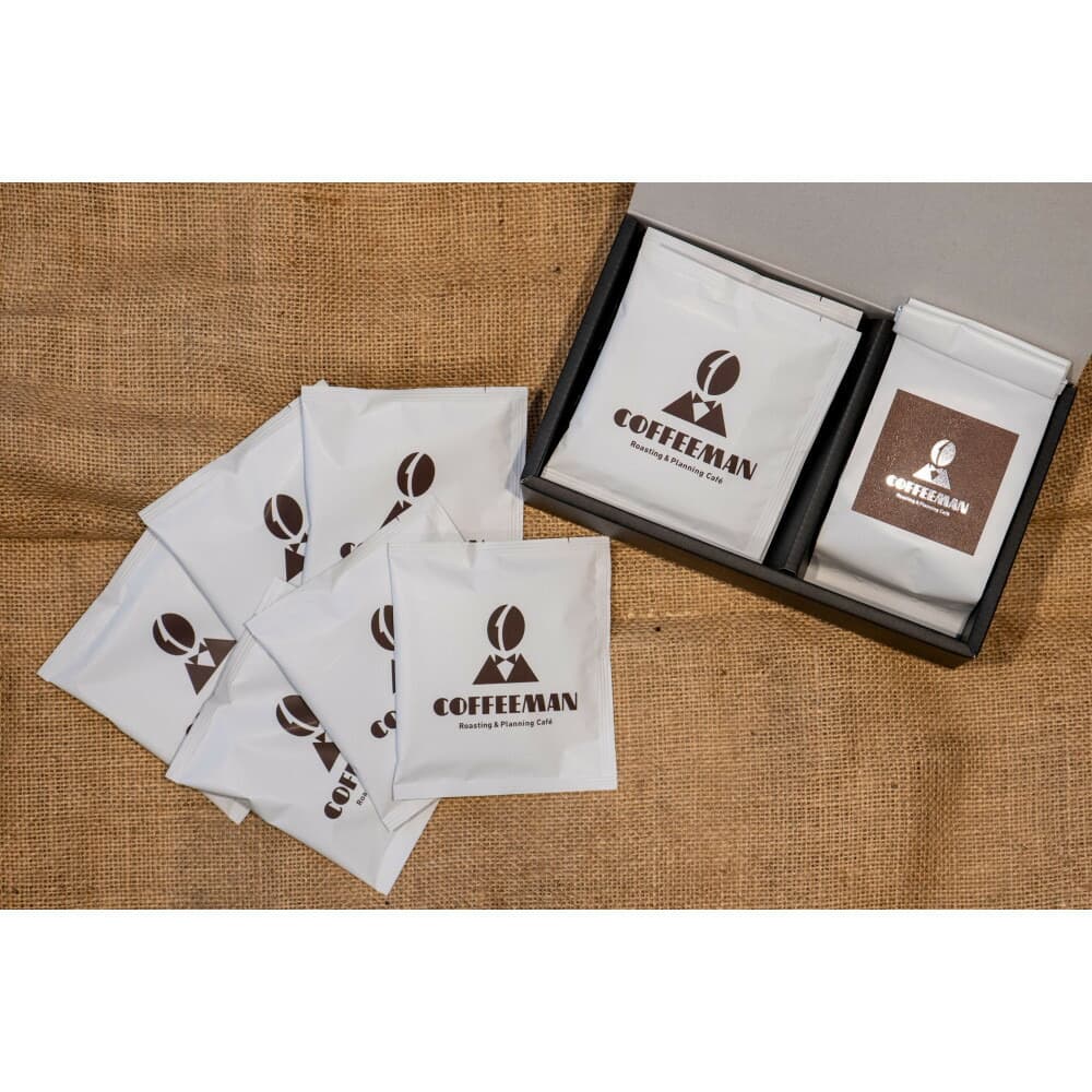 セット【福岡市COFFEEMAN】焙煎日本チャンピオン厳選セット 旬なブレンド(豆)200g+6.4Blendドリップバッグ(10g)×6個