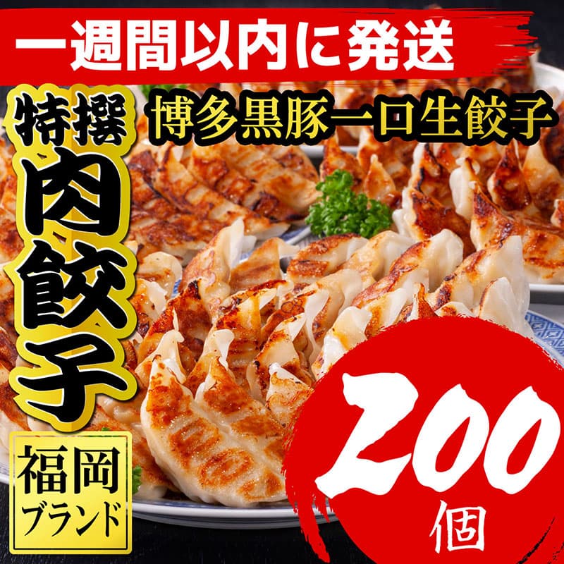【1週間以内に発送】【200個!!】【福岡ブランド】博多黒豚一口生餃子 8パック小分 福岡県産ラー麦皮使用 創業40年以上福岡会社製造