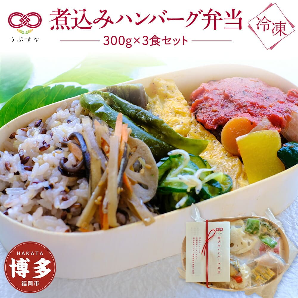 【冷凍】煮込みハンバーグ弁当3食セット 有機・特別栽培野菜 九州 福岡 国産食材