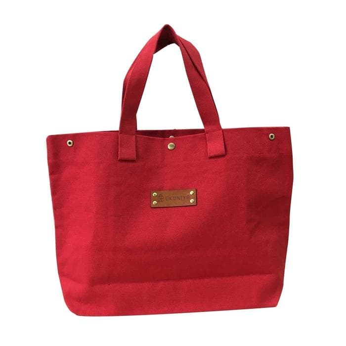 【福岡市の縫製工場オリジナルブランド OKUNIYA】本革ネーム (キャメル) トートバッグ レッド(Lサイズ)