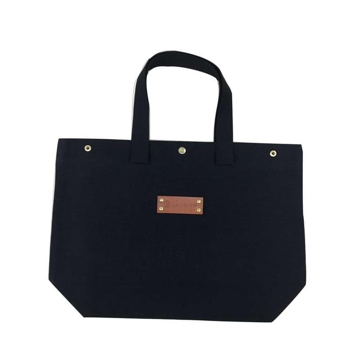 【福岡市の縫製工場オリジナルブランド OKUNIYA】本革ネーム (チョコ) トートバッグ ブラック(Mサイズ)