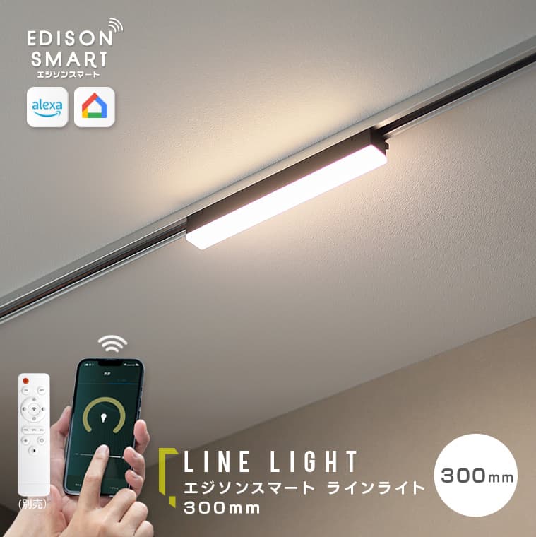 エジソンスマート ラインライト 300mm for ダクトレール ブラック ライト 電気 照明 LED LED照明 スマート照明 ダクトレール用ライト 調光 調色 ダクトレール 省エネ 節電 家電 電化製品 福岡 福岡県 福岡市