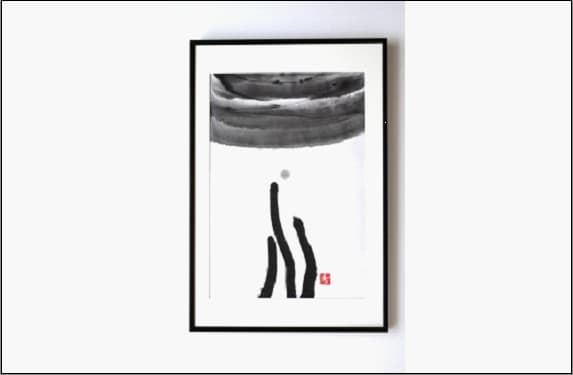 福岡市ゆかりの墨象作品《三魂》原画(A3額装)/「結びゆくものたち」三部作より