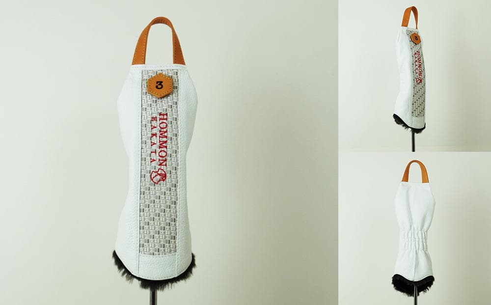 博多革工房HOMMONが作ったゴルフウッド用ヘッドカバー【博多織・牛革コンビ】:ホワイト#4
