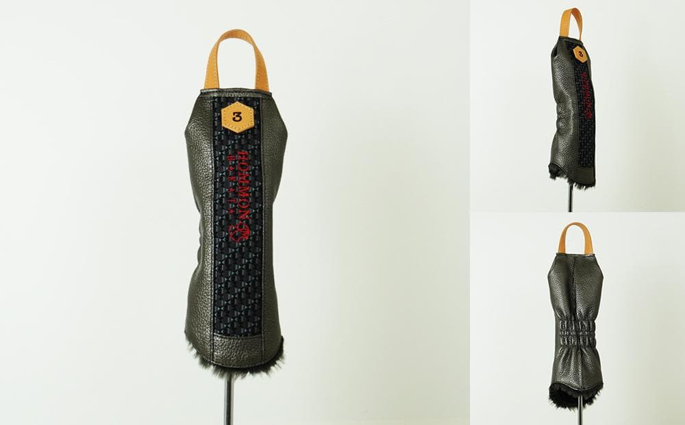 博多革工房HOMMONが作ったゴルフウッド用ヘッドカバー【博多織・牛革コンビ】:ダークグレー#X