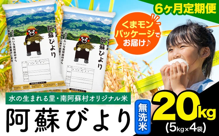 【6ヶ月定期便】阿蘇びより 無洗米 20kg (5kg×4袋)《お申込み翌月から出荷》 |国産米 人気米 熊本県産米 お米---mna_abytei_20kg_219000_mo6_m---