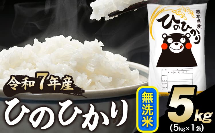 令和7年産 ひのひかり 無洗米 5kg 《1-5日以内に出荷予定(土日祝除く)》 人気米 熊本県産米 お米 生活応援米---mna_hn7_s_9800_5kg_m---