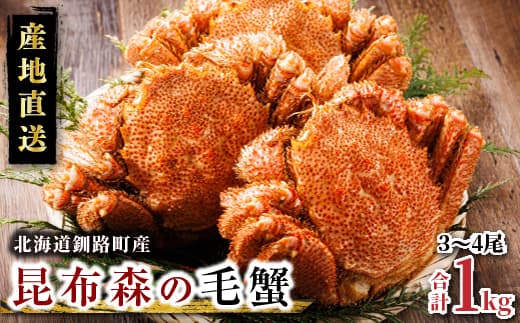 【訳あり・数量限定】厳冬が旬 北海道昆布森の 1kg 毛蟹 3~4尾 | ボイル済み 下茹で 冷凍 入手困難 北海道産 毛ガニ ケガニ けがに カニ味噌 希少 スピード発送 すぐ届く 魚介類 高級 セット 旬 釜茹で すぐ発送 北海道 釧路町 釧路超 特産品