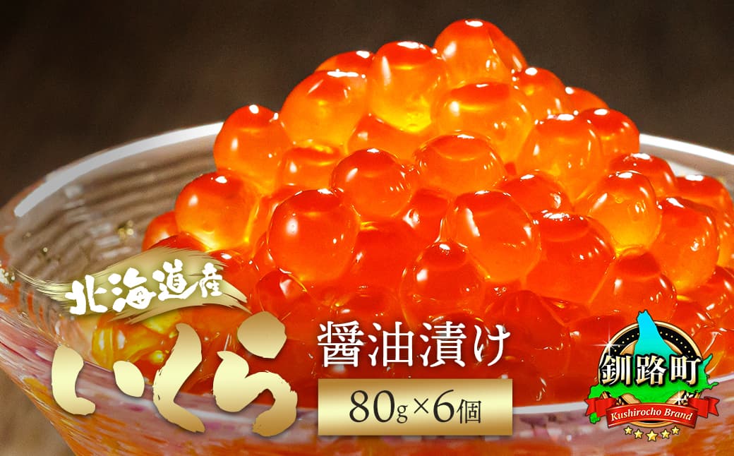 北海道産 いくら醤油漬け80g×6コ入り×1箱 小分け 【配送日時指定可能】 国産 しょう油 イクラ ikura 鮭 鮭卵 鮭いくら 魚卵 冷凍 配送月指定 配送月を選べる 配送時期 発送月が選べる 発送月 スピード発送 すぐ届く 魚介類 海鮮 絶品 人気 笹谷商店 せんのすけ すぐ発送 北海道 釧路町 釧路超 特産品