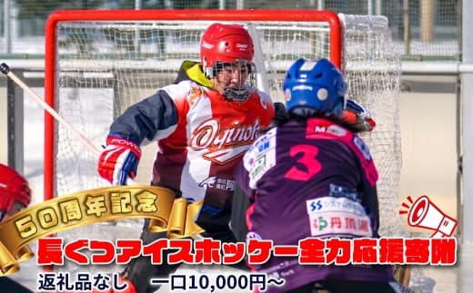 【50周年記念】長ぐつアイスホッケー全力応援寄附(返礼品なし・10,000円〜) 北海道 釧路町 釧路超 長靴アイスホッケー アイスホッケー 寄付 応援 支援 共感型ni02