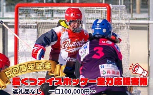 【50周年記念】長ぐつアイスホッケー全力応援寄附(返礼品なし・100,000円〜) 北海道 釧路町 釧路超 長靴アイスホッケー アイスホッケー 寄付 応援 支援 共感型ni03