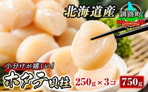 北海道産 ホタテ貝柱 約250g×3パック 合計750g | 帆立 ホタテ ほたて 貝柱 刺身 刺し身 ほたて刺身 刺身 冷凍 セット 魚介類 貝類 小分け 産地直送 ヒロセ 北海道 釧路町 釧路超 特産品