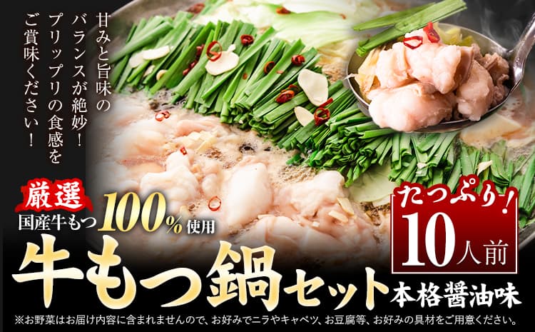 もつ鍋 福岡 もつ鍋 鍋 国産牛小腸100%使用 牛もつ鍋セット 10人前 本格醤油味《30日以内に出荷予定(土日祝除く)》牛もつ ちゃんぽん麺 唐辛子 ニンニク セット 博多 国産 ヤマタカ醤油 牛 冷凍食品 冷凍 鍋 鍋セット 小竹町---ktk_ftmtnbk_30d_25_12000_10i---